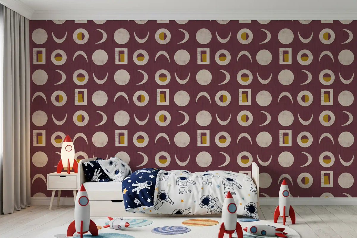 Burgundy Moon Phase Wallpaper Mid Century Wallpaper⁠