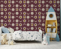 Burgundy Moon Phase Wallpaper Mid Century Wallpaper⁠