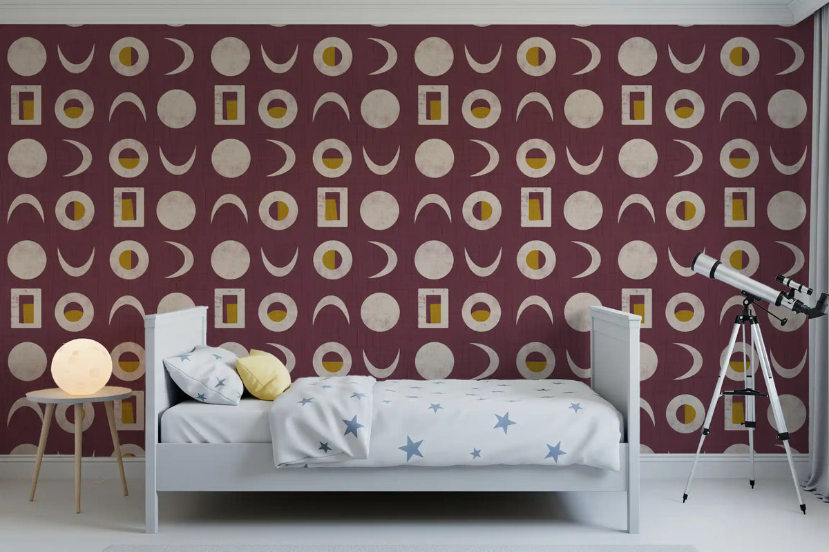 Burgundy Moon Phase Wallpaper Mid Century Wallpaper⁠