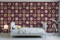 Burgundy Moon Phase Wallpaper Mid Century Wallpaper⁠