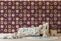 Burgundy Moon Phase Wallpaper Mid Century Wallpaper⁠