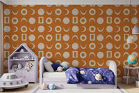 Burnt Orange Moon Phase Wallpaper Mid Century Wallpaper⁠
