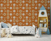 Burnt Orange Moon Phase Wallpaper Mid Century Wallpaper⁠