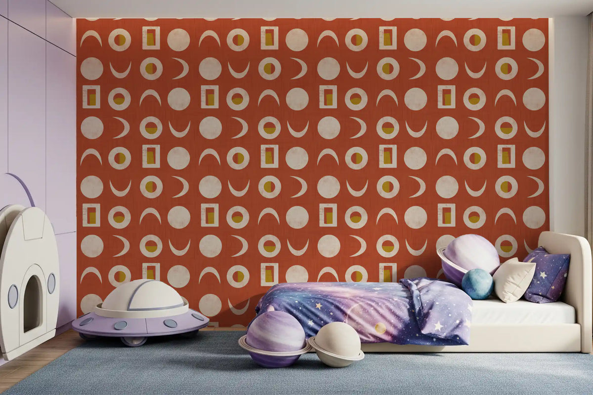 Rust Red Moon Phase Wallpaper Mid Century Wallpaper⁠