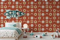 Rust Red Moon Phase Wallpaper Mid Century Wallpaper⁠