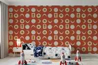 Rust Red Moon Phase Wallpaper Mid Century Wallpaper⁠
