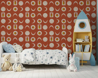 Rust Red Moon Phase Wallpaper Mid Century Wallpaper⁠