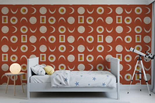 Rust Red Moon Phase Wallpaper Mid Century Wallpaper⁠
