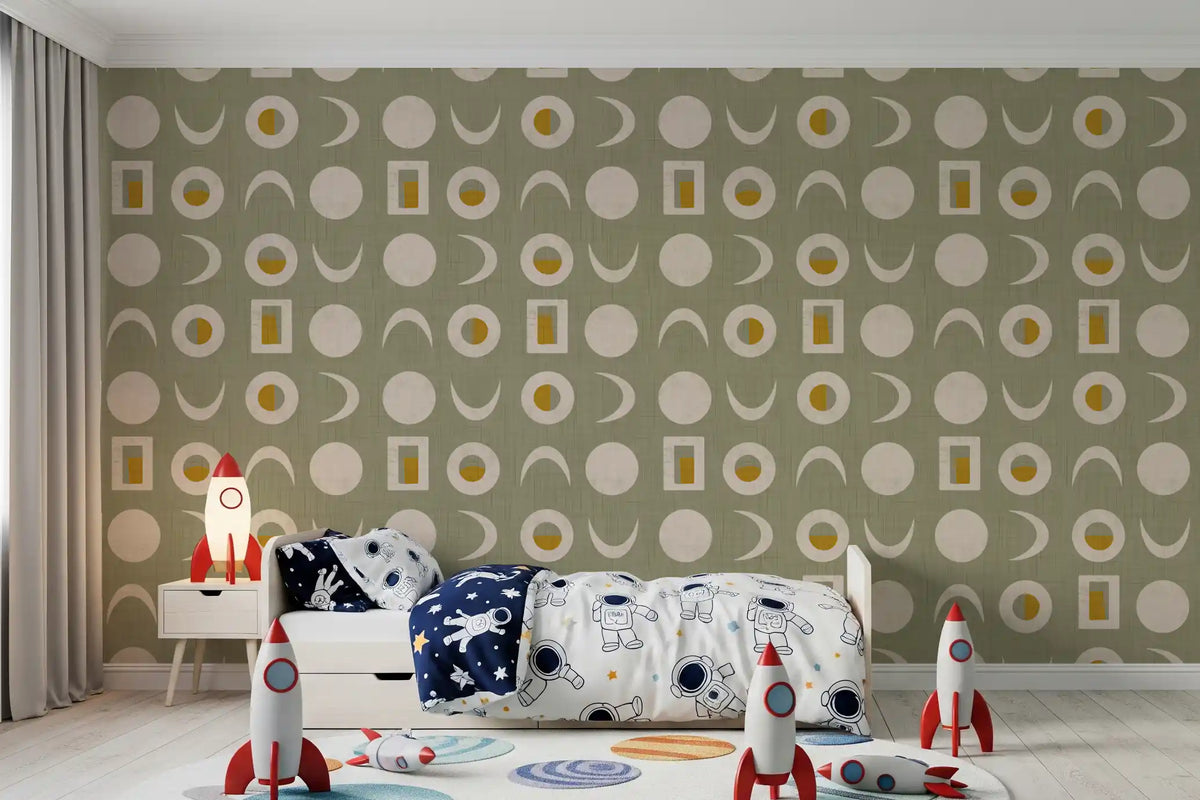Sage Green Moon Phase Wallpaper Mid Century Wallpaper⁠