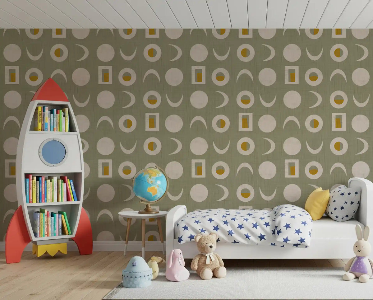 Sage Green Moon Phase Wallpaper Mid Century Wallpaper⁠