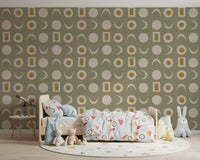Sage Green Moon Phase Wallpaper Mid Century Wallpaper⁠