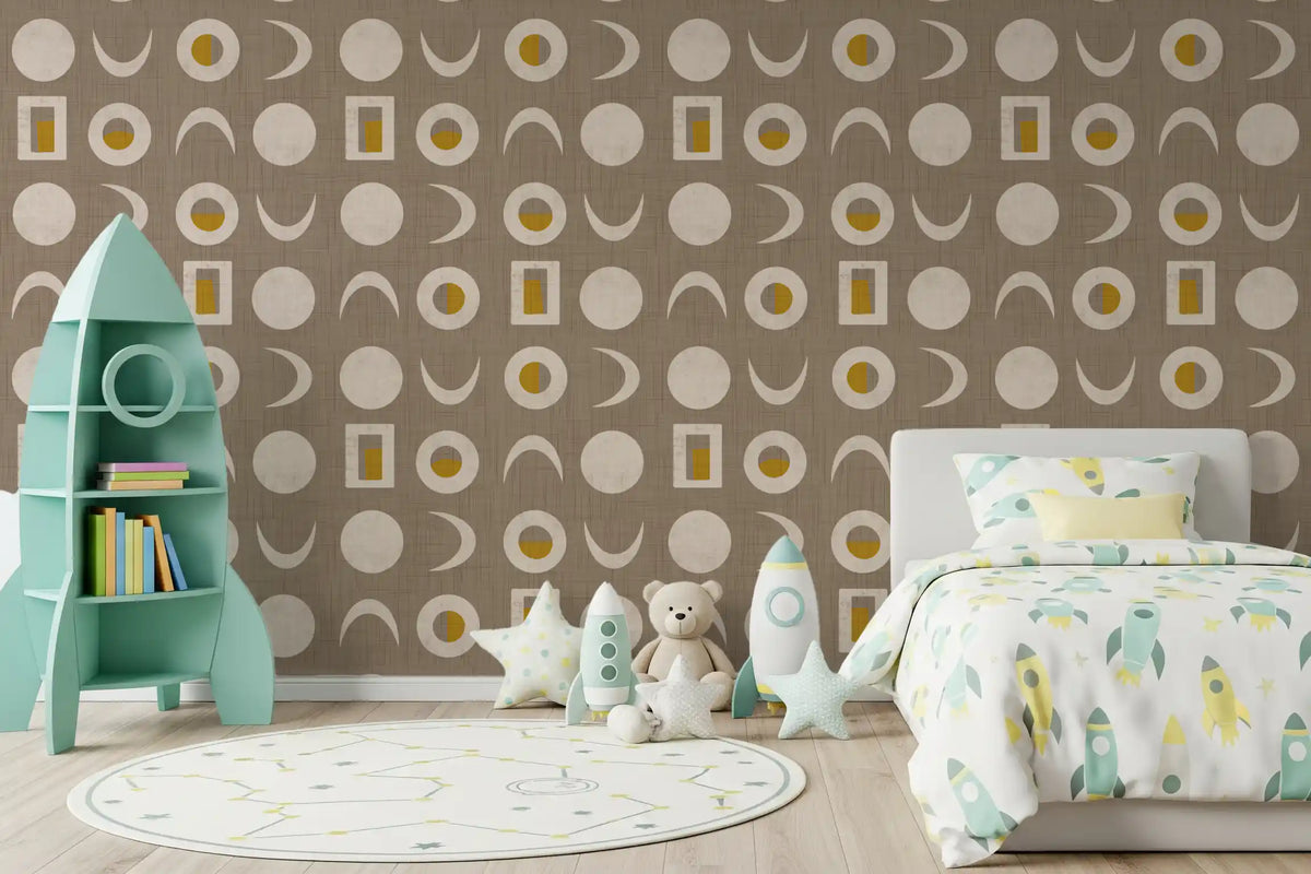 Warm Taupe Moon Phase Wallpaper Mid Century Wallpaper⁠