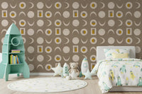 Warm Taupe Moon Phase Wallpaper Mid Century Wallpaper⁠