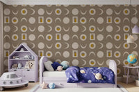 Warm Taupe Moon Phase Wallpaper Mid Century Wallpaper⁠