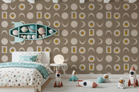 Warm Taupe Moon Phase Wallpaper Mid Century Wallpaper⁠