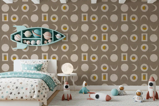 Warm Taupe Moon Phase Wallpaper Mid Century Wallpaper⁠