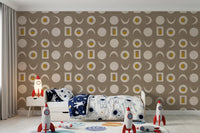 Warm Taupe Moon Phase Wallpaper Mid Century Wallpaper⁠