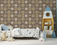 Warm Taupe Moon Phase Wallpaper Mid Century Wallpaper⁠