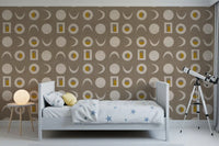 Warm Taupe Moon Phase Wallpaper Mid Century Wallpaper⁠
