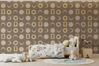 Warm Taupe Moon Phase Wallpaper Mid Century Wallpaper⁠