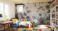 Misty Tropical Safari Wildlife Wall Mural