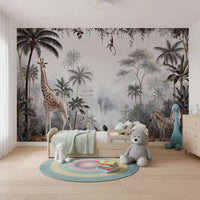 Misty Tropical Safari Wildlife Wall Mural