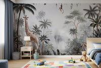 Misty Tropical Safari Wildlife Wall Mural