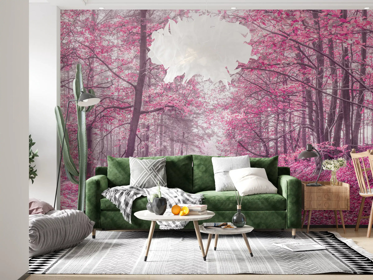 Magenta Woodland Pathway Wall Mural