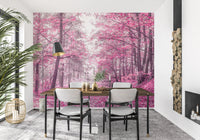 Magenta Woodland Pathway Wall Mural