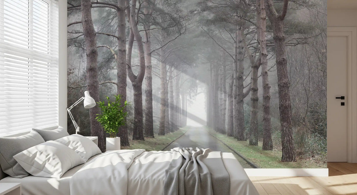 Enchanted Foggy Pine Corridor Wall Mural