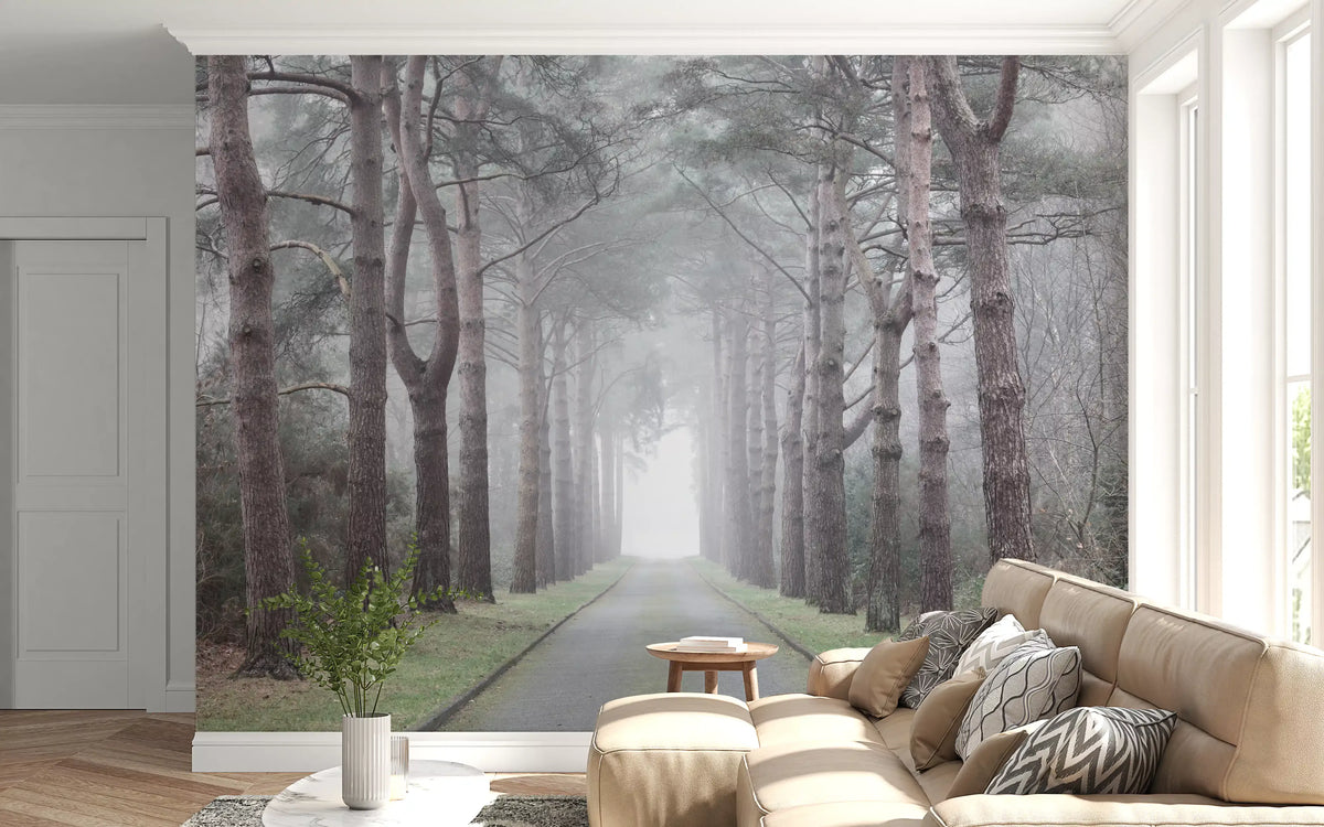 Enchanted Foggy Pine Corridor Wall Mural