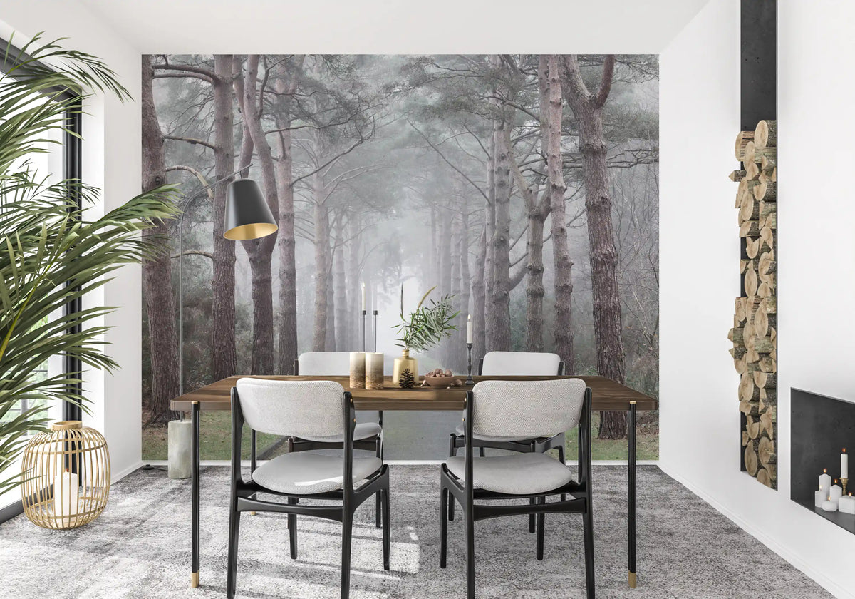 Enchanted Foggy Pine Corridor Wall Mural