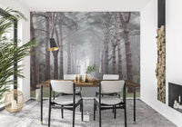 Enchanted Foggy Pine Corridor Wall Mural