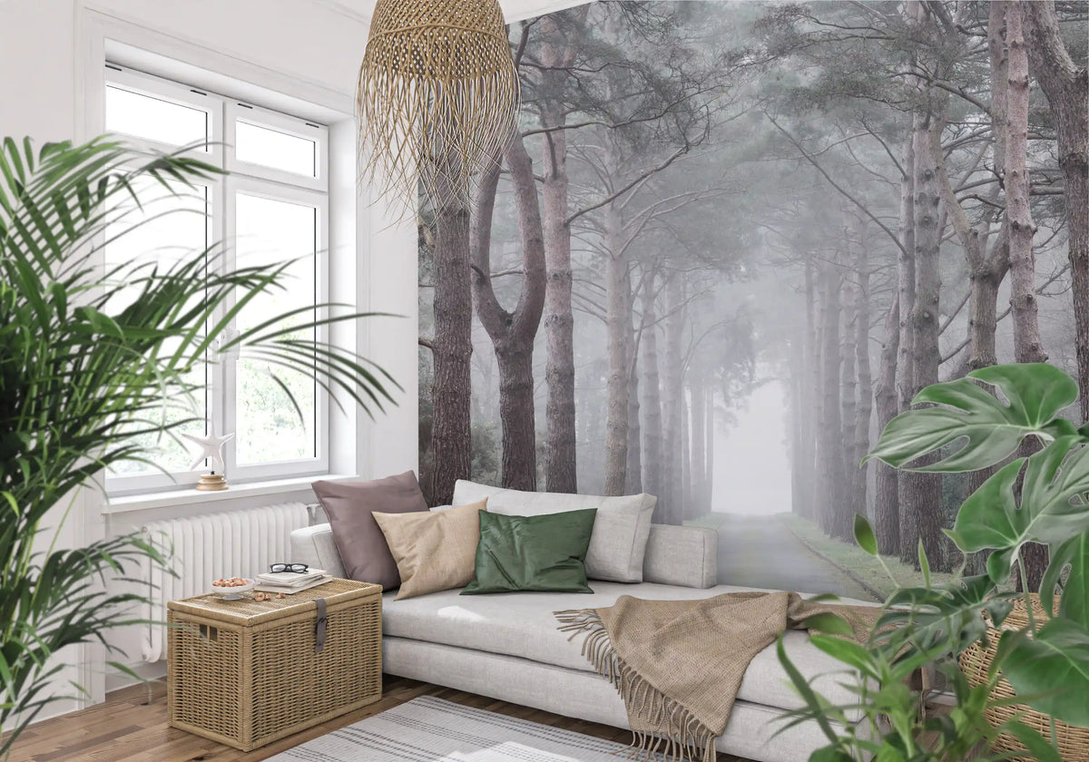 Enchanted Foggy Pine Corridor Wall Mural