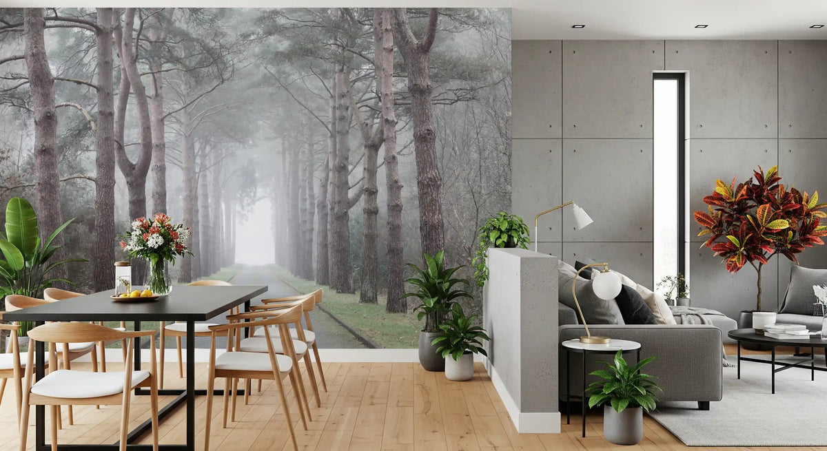 Enchanted Foggy Pine Corridor Wall Mural