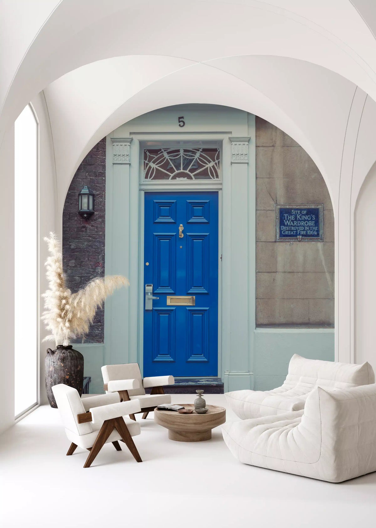 Traditional Blue Door and Brick Architecture Wall Mural