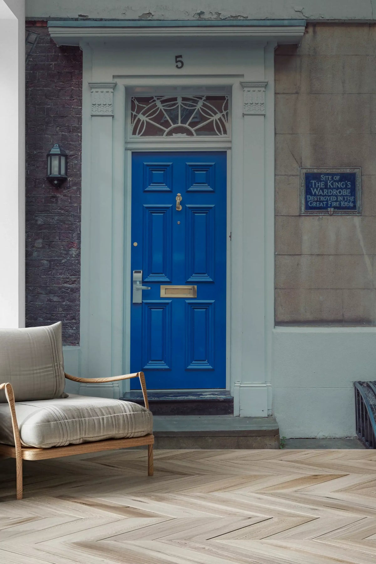 Traditional Blue Door and Brick Architecture Wall Mural