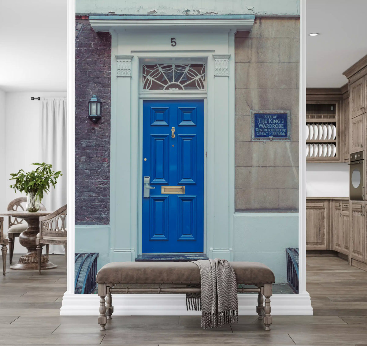 Traditional Blue Door and Brick Architecture Wall Mural