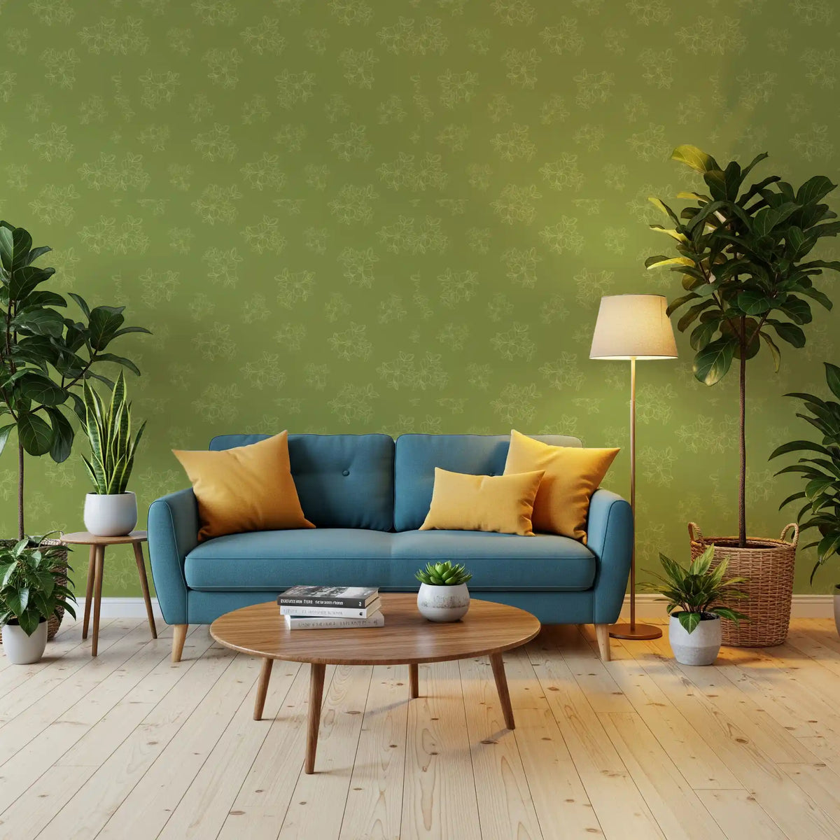 Sage Green Floral Outline Pattern Wallpaper⁠