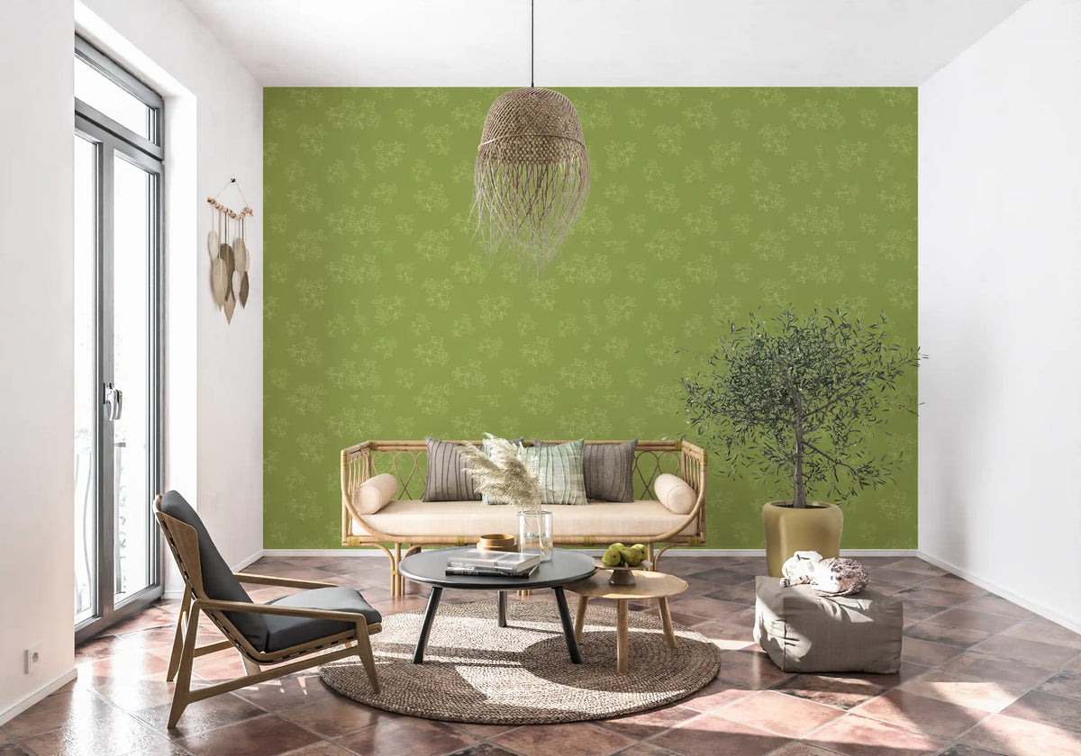 Sage Green Floral Outline Pattern Wallpaper⁠