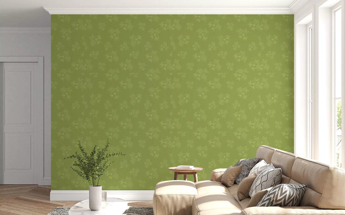 Sage Green Floral Outline Pattern Wallpaper⁠