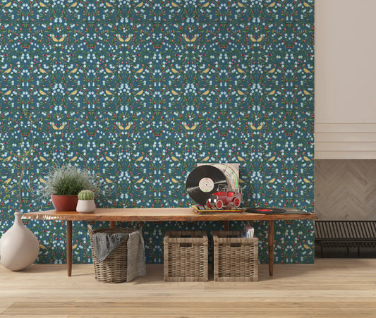 William Morris Blue Cherry Blossom Wallpaper Wallpaper⁠