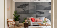 Traditional ink wash painting mural with scenic beauty
