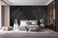 Black grunge mural with golden accents.