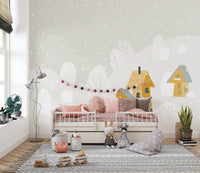 Fun winter-themed wallpaper with cottages