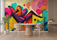 Vibrant Urban Love Graffiti Wall Mural - Giffywalls