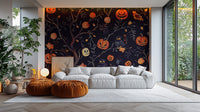Halloween Pumpkins Owls graveyard backdrop wall mural.