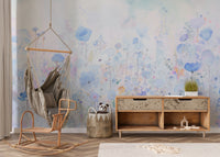 Add charm and color with watercolor happy flowers blue wallpaper.
