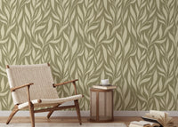 Nature-inspired sage green wall mural for decor
