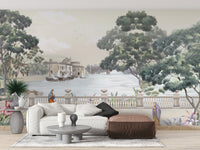 Retro vintage river city wallpaper mural with classic charm